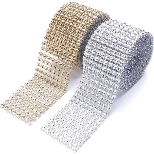 4cm*2M Bling Diamond Mesh Wrap Ribbon Silver Rhinestone Mesh Roll Home Party Decoration Mesh Roll Tape Tulle Crystal Tape Craft