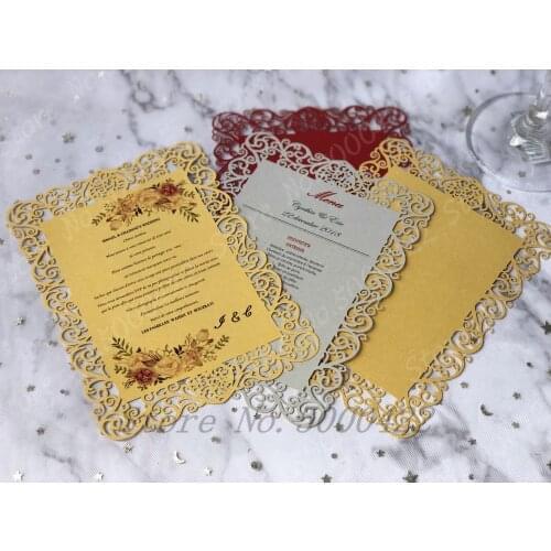 50pcs Laser cutting menu card paper restaurant banquet menu card save date RSVP wedding invitation card event card