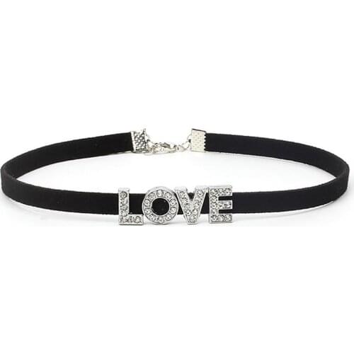 ANIWON/Handmade Velvet Choker Necklace Women Fashion Rhinestone Queen Peace Letter Necklace Black Sexy Clavicular Chain