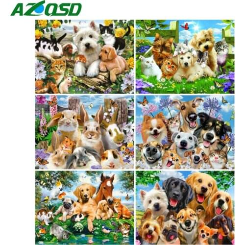 AZQSD Diamond Painting Dog Cross Stitch Handmade Diamond Embroidery Animals Mosaic Full Kits Needlework Home Decor Gift