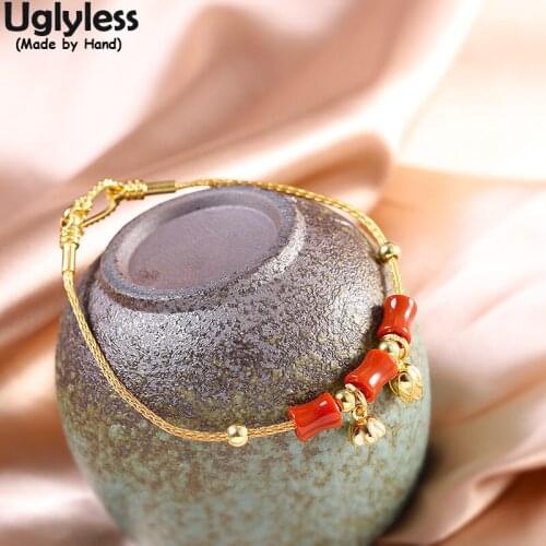 Uglyless Anti-fade Antioxidant Gold 925 Silver Bracelets for Women Ultra-thin Lotus Bangles Natural Agate Beading Jewelry Gems