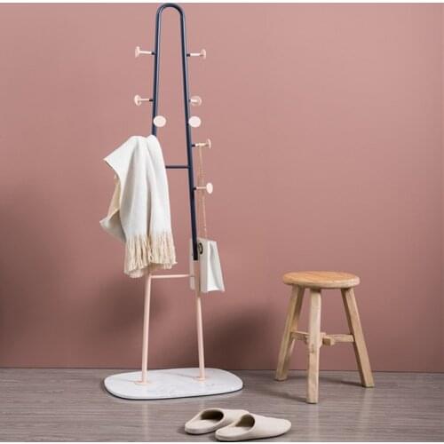 Household Floor Coat Rack with Artificial Stone Base Double Pole Multi-hook Clothes Hanger Scarf Hat Sweater Pants Hanger Shelf