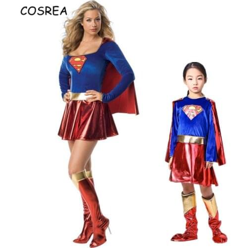 Kids Superhero Cosplay Costumes Super Girls Dress Shoe Covers Suit Superwoman Dress Woman Super Hero for Kids Halloween Clothes
