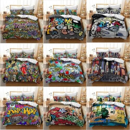 Graphic Hip Hop Graffiti Home Textile Pillow Case 3D Bed Linen Duvet Covers Comforter Bedding Sets Bed Set Home Decor Bedding