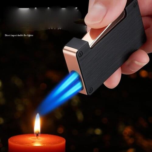 Double Straight Flames Gather Lighter Creative Relief Boutique Inflatable Windproof Lighter Regalos Para Hombre Originales