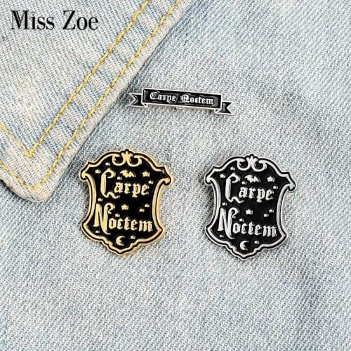 Carpe Noctem Enamel Pin Custom Black Carpe Diem Brooch Badge Bag Shirt Lapel Pin Buckle Punk Gothic Jewelry Gift for Friends