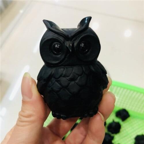 Natural obsidian Owl Figurines 2 inch Miniatures handmade Mini Animal Statue Healing crystal stone home decoration accessories
