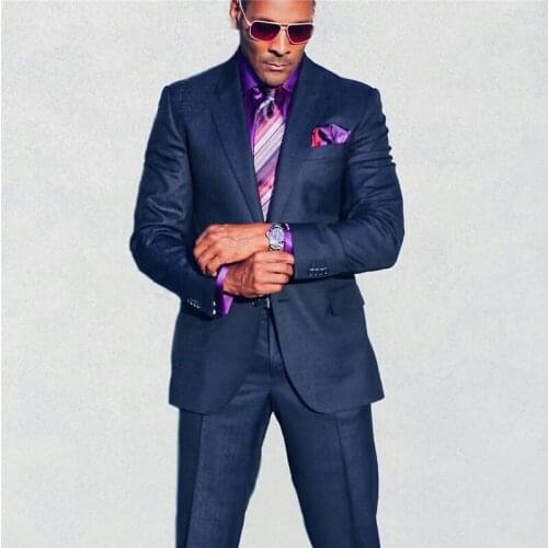 Custom Made Navy Mens Suits 2 Pieces Groom Best Man Pants Suit Business Wedding Blazer Coat (Jacket+Pants)