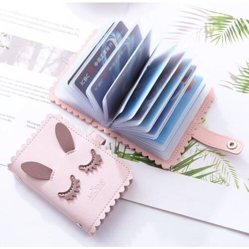 JULICXYJ 24 Card Slots Women Fashion Cute Smile New Card Holder High Quality Pu Leather ID Credit Card Wallet Bag Case For Girl