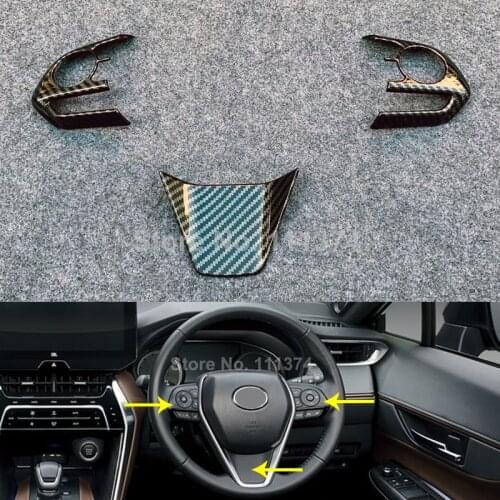 Carbon Look Black Car Steering Wheel Button Frame Protect Decor Cover Trim For Toyota Harrier Venza 2020 2021 Car Decoration