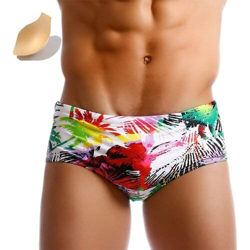 M-3XL Plus Swimwear Men Swimming Trunks Colored Coconut Tree Sexy Push Up Swimsuit Man Mens Swim Briefs Surf Beach Boxer Shorts