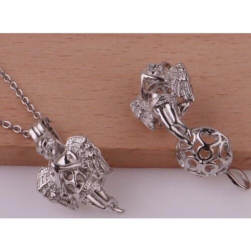 10pcs Copper boy wings angel Beads Cage Essential Oil Diffuser Perfume Pearl Cage Locket necklace 45cm stainless steel chains