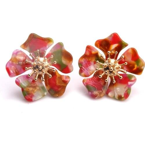 Fashion Bohemia Tortoiseshell Acrylic Flower Stud Earrings for Women Leopard Exaggerated Earrings Big Sweet Earring Jewelry Gift