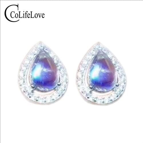 Fashion drop shape stud earrings 4 mm * 6 mm natural flawless moonstone silver earrings solid 925 silver moonstone earrings