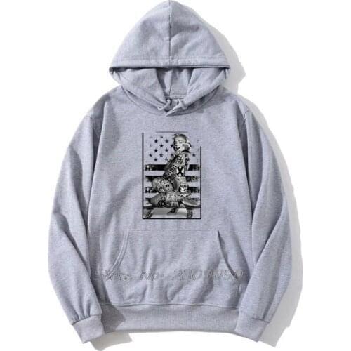 Men Cotton Hoodie Marilyn Monroe Tattoo Tats Skatergirl Skateboard Casual Men Fleece Hoodies Sweatshirt Spring Autumn Streetwear