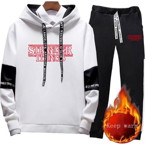 Mens Fleece Hoodies Tracksuit 2019 Winter Casual Hooded Warm Sweatshirts Male Thicken Jacket+Pant Suit Men Moleton Masculino