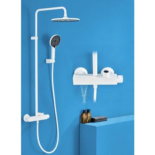 Bath Shower Faucet Set Rainfall Shower Head Hand Shower Head Brass Matte White Shower Mixer Tap System Kit Wall Mounted