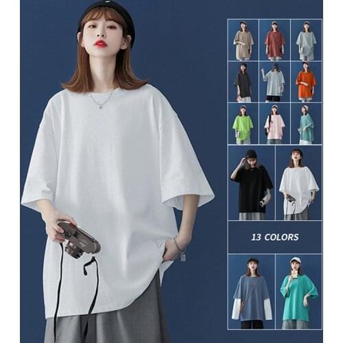 Summer Short Sleeve T-Shirt Women Tee Shirt 2021 Loose Solid Basic T Shirt Women Casual O-neck Hipster Tshirt Top 5XL Oversize