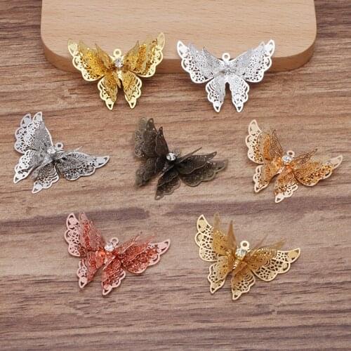 10PCS 25x35mm Metal Brass Filigree Butterfly Pendant Charms DIY Handmade Accessories For Jewelry Making