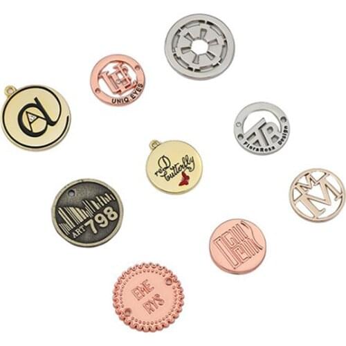 Professional Tag Accessories Metal Logo Label Customized Clothing Round Sign Hardware Down Jacket Alloy Sign Tag