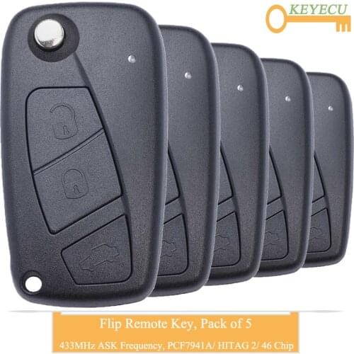 KEYECU Flip Remote Control Car Key for Fiat Panda 2003 2004 2005 - 2012, Fob 3 Buttons - ASK 433MHz - PCF7941A/ Hitag 2/ 46 Chip