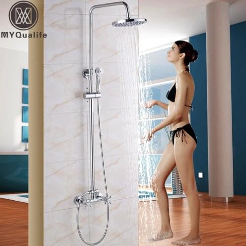 Promotion Chrome Rain Shower Mixers Dual Handle In Wall Bathroom Shower Faucet Set with Hand Shower Height Adjustable
