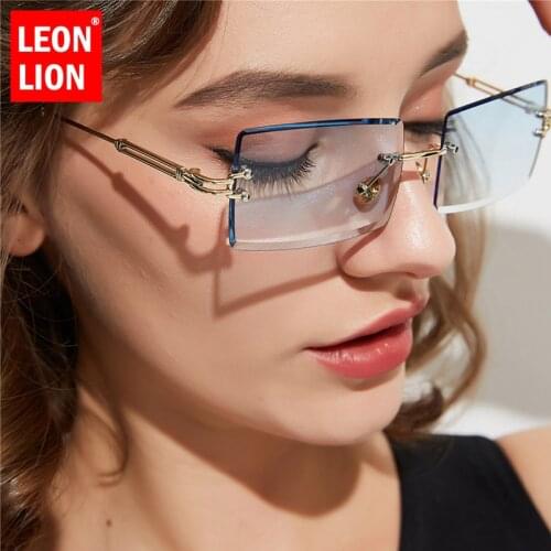 LEONLION High Quality Rimless Sunglasses Women Square Sunglasses Women Luxury Brand Sun Glasses for Men Oculos De Sol Feminino