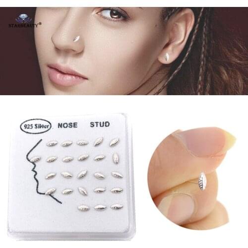 Starbeauty 2pcs Thin 0.5x7mm 925 Sterling SL Leaf Nose Piercing Nose Ring Studs Lip Tragus Piercing Nariz Pircing Earrings