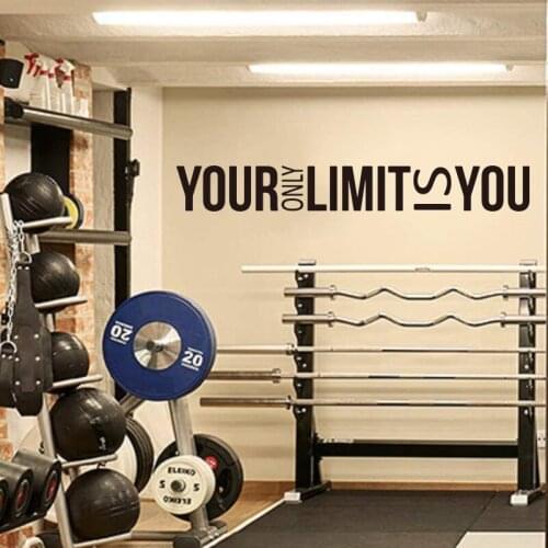 Gym Your Only Limit Is You Wall Decal Office Fitness Crossfit Workout Inspirational Quote Wall Sticker Kids Room Vinyl Decor