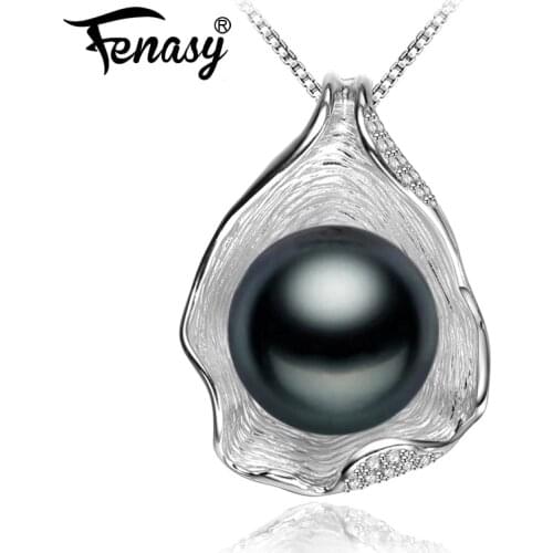 FENASY Pearl Jewelry,Genuine natural Pearl Necklace,Black Golden Pearl Choker pendant Women 2018 new Shell Necklace fashion box