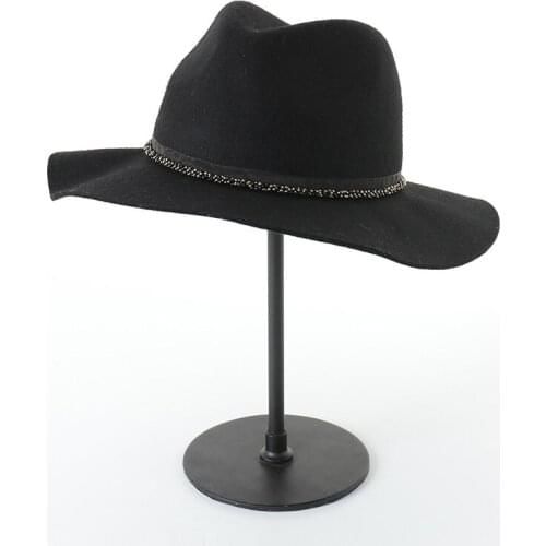 WeMe British Vintage Sequin Chain 100%Wool Jazz Top Hat for Men and Women Fashion Autumn Winter Fedora