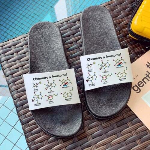 Chemical Formula Printed women shoes sandals 2021 Women slippers Flat Shoes Female indoor Slippers mujer