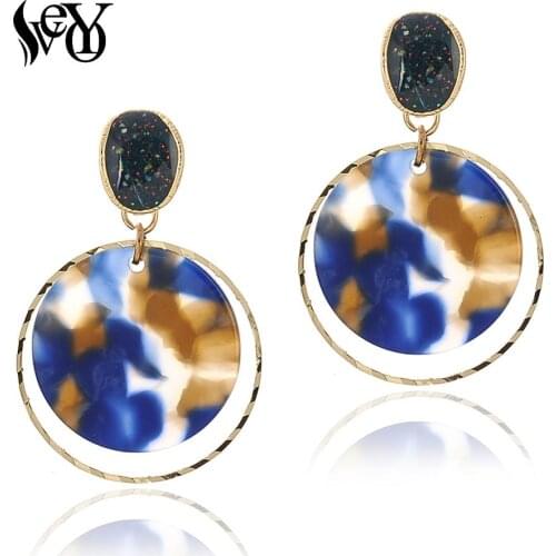 VEYO Round Shell Acrylic Drop Earrings for Women Vintage Enamel Fashion Jewelry New