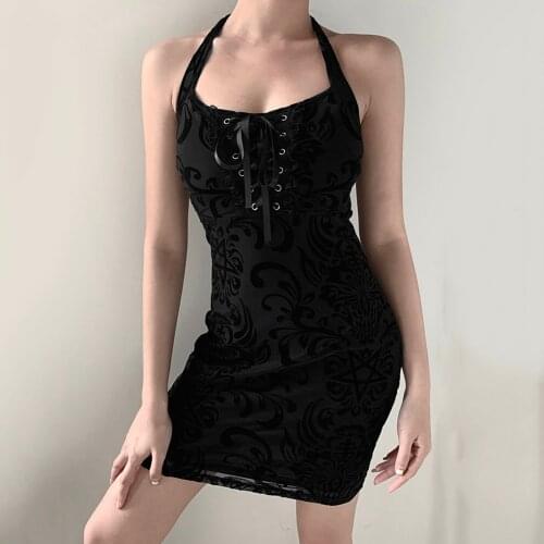 Women Dresses Solid Color Sexy Ruched Hanging Neck Bandage Dress Sleeveless High Slit Soild Mini Dresses