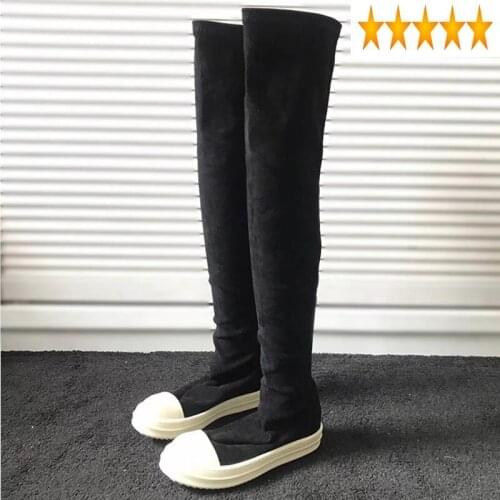 Knee Women Shoes Over The High Luxury Sneakers Elastic Genuine Sheepskin Long Boots Casual Flats Platform Winter Booties