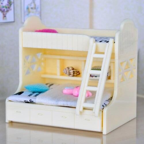 1/12 Dolls House Miniature Furniture Bunk Bed Double Bunk Children Bedroom Dollhous Children with Accessories White Color