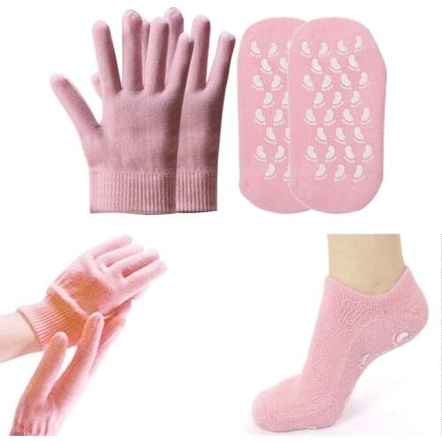 1Pair Moisturize Soften Repair Cracked Skin Silicon Gel Sock Skin Foot Massage Care Tool Treatment Spa Sock with pink Color