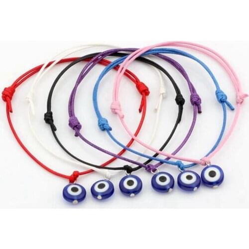 12 Pcs eye bead Bracelets - Adjustable Mixing color Waxes rope Charm Bracelets Lucky Eye Beads Bracelets S112L24