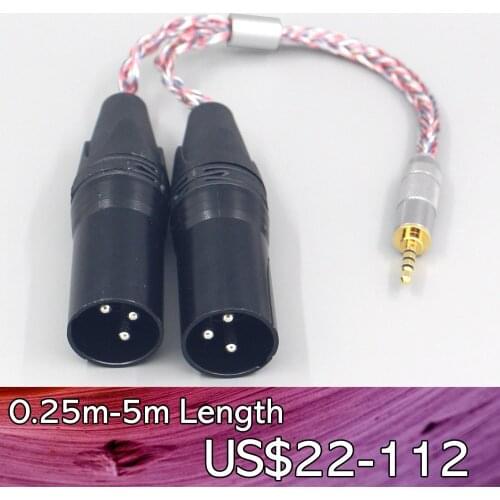 LN007722 16 Core Silver OCC OFC Mixed Braided Cable For 3.5m 2.5mm 4.4mm 6.5mm To Dual XLR 3 pole Female Cable