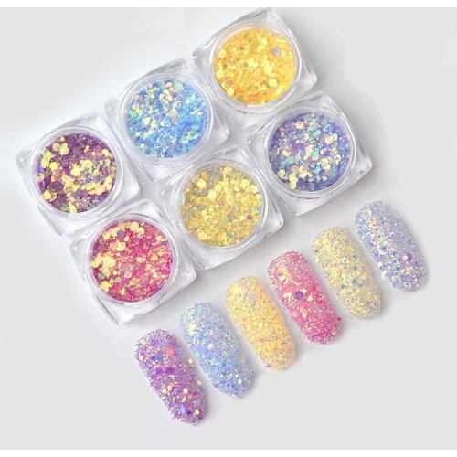 1g\box Mixed Sizes Photochromic Color Changed Nail Art Glitter Sequins High Shine Magic Glitter BIY Nail Art Decoration T1776