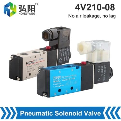 4V210-08 Pneumatic Valve Solenoid Valve Air Control Valve 5-Way 2-Position Reversing Valve DC12V 24V Coil Voltage