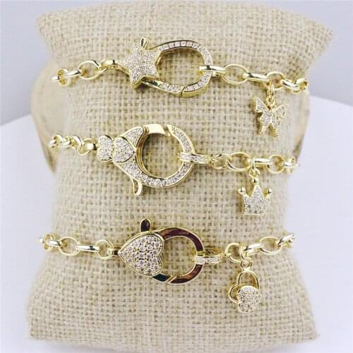 7.5iinch 5pcs/lot Fashion cz bracelet,cute butterfly/heart/crown shape with cz clasp bracelet,handmade cz bracelet wholesale