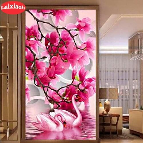 Magnolia flower,swan lake 5D DIY Diamond Painting Full Square Round Drill Embroidery Cross Stitch 5D icon gift Home Decor mosaic