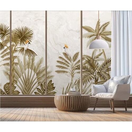 Customized large-scale 3D mural European creative hd hand-painted rainforest landscape marble background wall paper