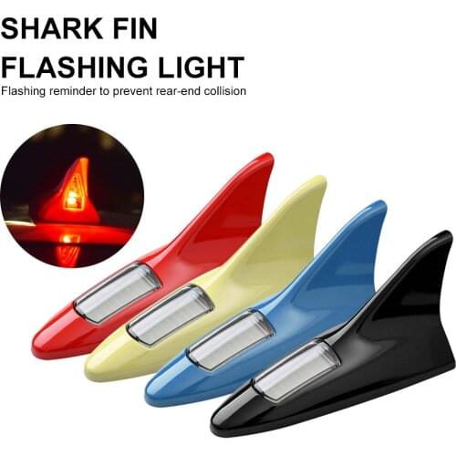 Car Solar Shark Fin Roof Antenna with LED Strobe Light Roof Light Auto ON/OFF Anti Collision Warning Light Decor Car Accessories
