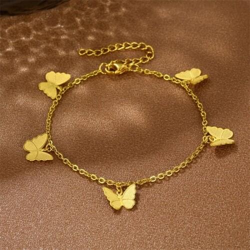 Gold Butterfly Anklet Gold stainless steel Ankle Bracelet Boho Beach Anklets for Women Sandals Foot Bracelets Female Jewelry
