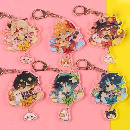 Game Genshin Impact Keychains ZhongLi Kaeya Alberch Cosplay Double Sided Acrylic Pendant Key Ring Accessories Prop