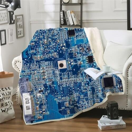 CLOOCL Factory Wholesale Electronic Chip Blankets 3D Print Double Layer Sherpa Blanket on Bed Home Textiles Dreamlike Style