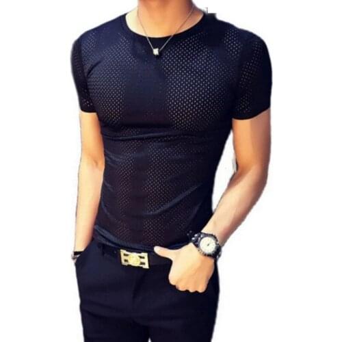 Summer Men Short Sleeve T Shirt Fitness Slim Fit T-shirt Mesh Ice Silk Fast Drying Sports Strips T-Shirt Male Gym Clothing 5XL