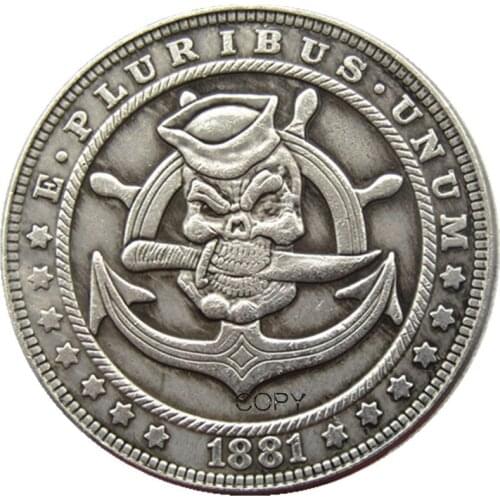 HB(127)Hobo USA 1881 Morgan Dollar skull zombie skeleton Silver Plated Copy Coins